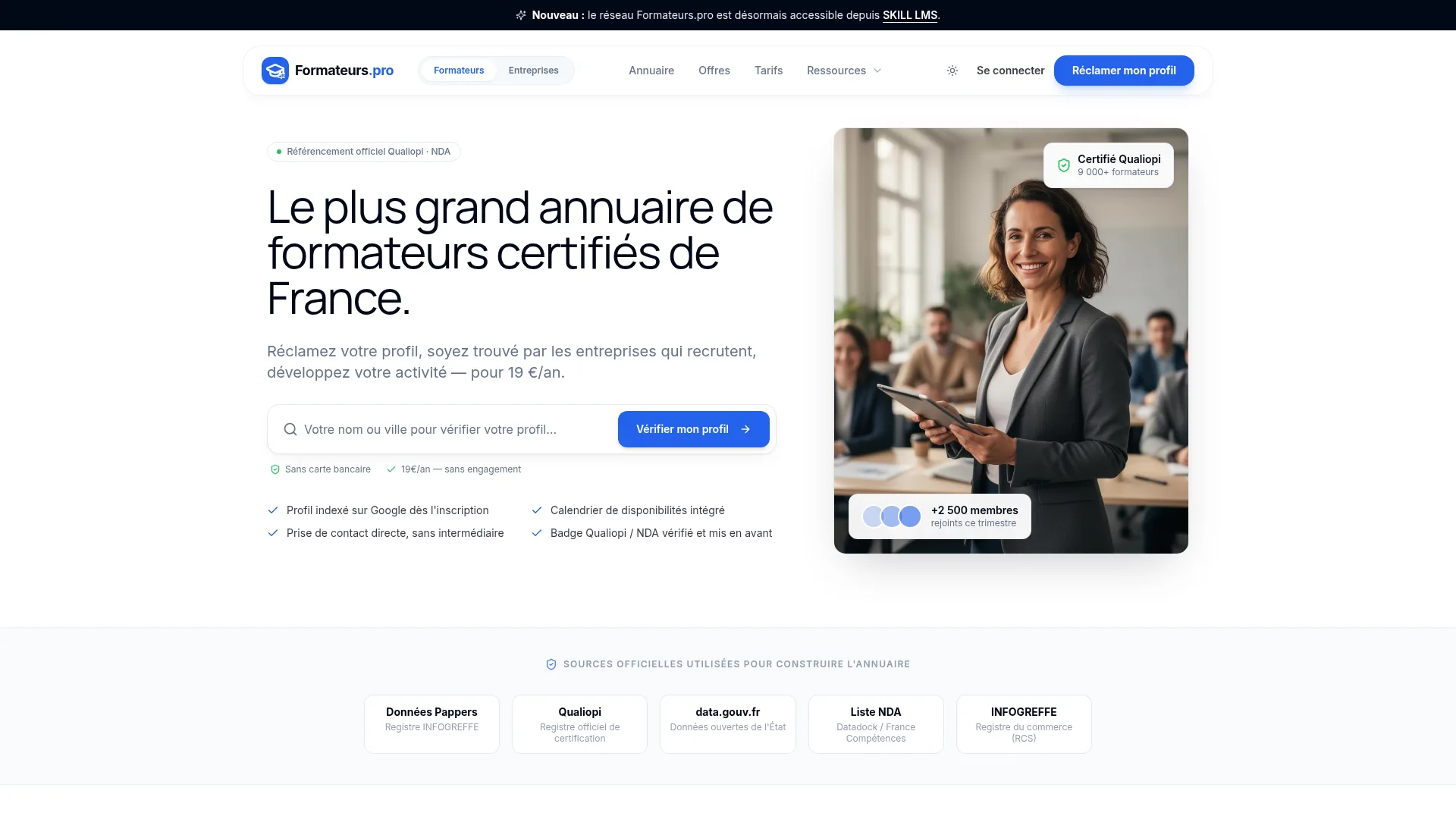 FORMATEURS.PRO — Le plus grand annuaire de formateurs certifiés de France.